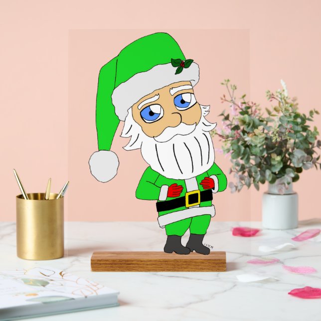Chibi Santa green suit Acrylic Sign (Wedding)