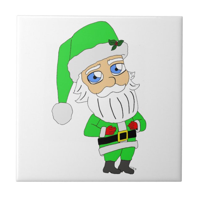 Chibi Santa green suit Ceramic Tile (Front)