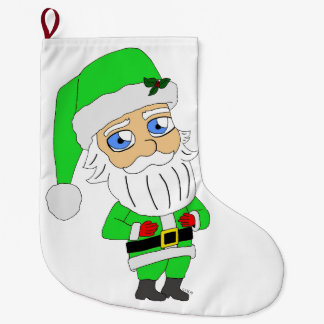Chibi Santa green suit Large Christmas Stocking