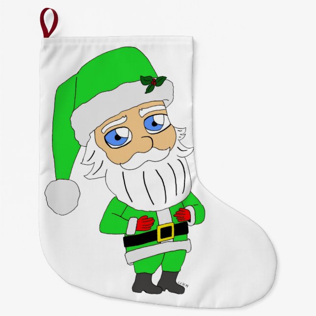 Chibi Santa green suit Large Christmas Stocking (Front)