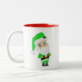 Chibi Santa green suit Two-Tone Coffee Mug