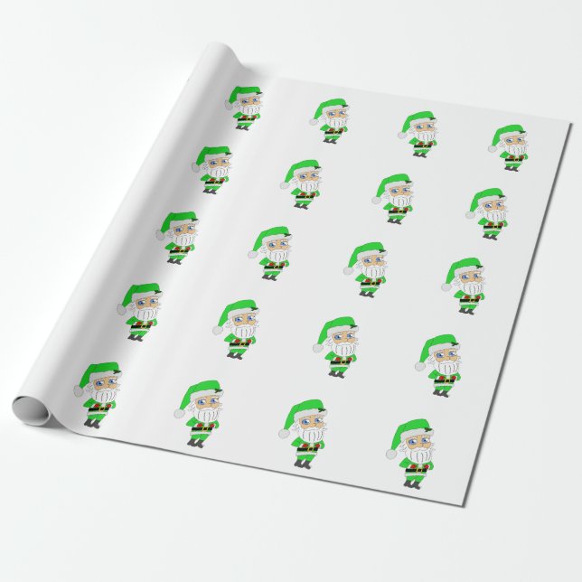 Chibi Santa green suit Wrapping Paper (Unrolled)