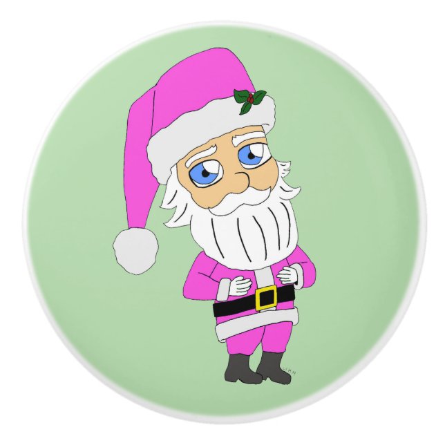 Chibi Santa pink suit Ceramic Knob (Front)