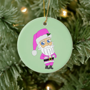 Chibi Santa pink suit Ceramic Ornament