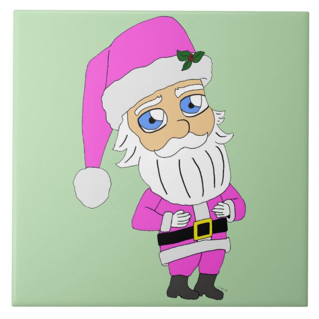 Chibi Santa pink suit Ceramic Tile (Front)