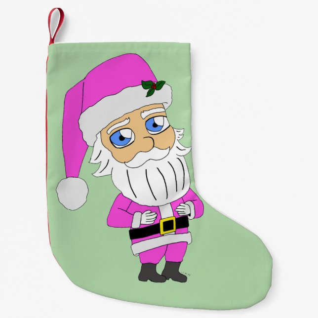 Chibi Santa pink suit Small Christmas Stocking (Front)