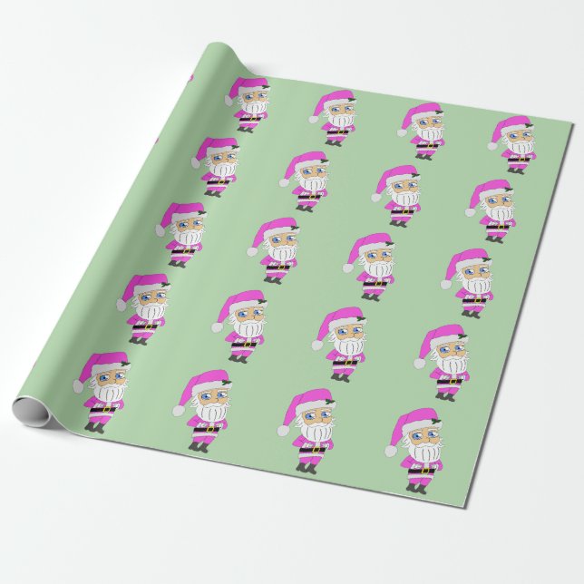 Chibi Santa pink suit Wrapping Paper (Unrolled)
