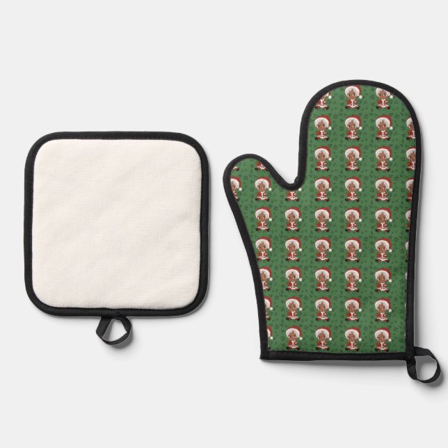 Chibi Santa (Version 3) Oven Mitt & Pot Holder Set (Front)