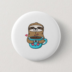 Chibi Sloth Coffee Lover – Cute Kawaii Sloth Huggi 6 Cm Round Badge