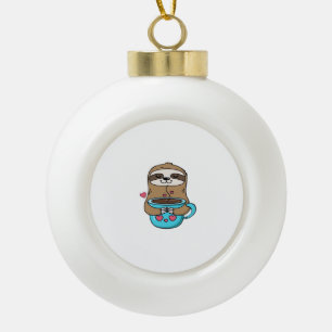 Chibi Sloth Coffee Lover � Cute Kawaii Sloth Huggi Ceramic Ball Christmas Ornament