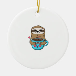 Chibi Sloth Coffee Lover � Cute Kawaii Sloth Huggi Ceramic Ornament