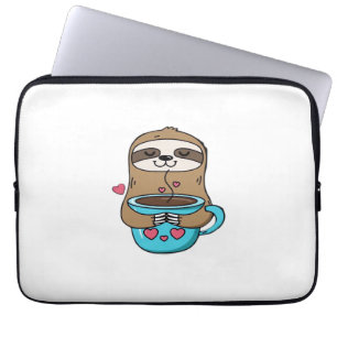 Chibi Sloth Coffee Lover – Cute Kawaii Sloth Huggi Laptop Sleeve