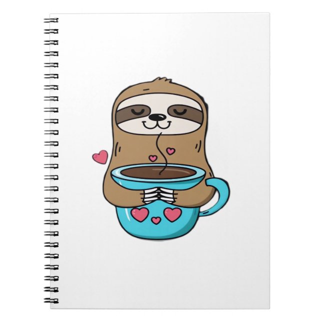 Chibi Sloth Coffee Lover – Cute Kawaii Sloth Huggi Notebook (Front)