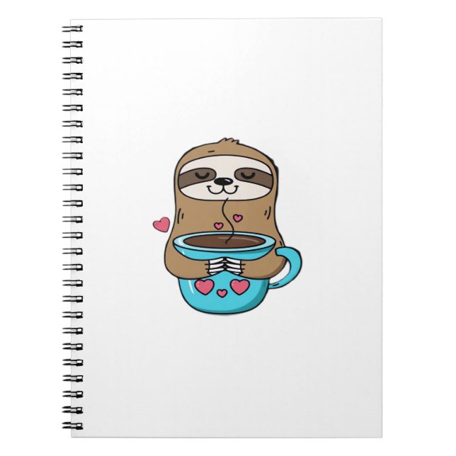 Chibi Sloth Coffee Lover � Cute Kawaii Sloth Huggi Notebook (Front)