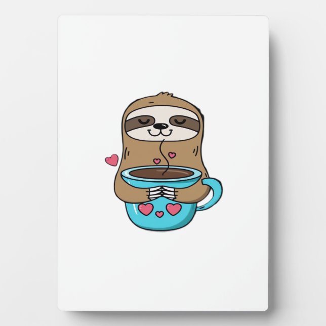 Chibi Sloth Coffee Lover � Cute Kawaii Sloth Huggi Plaque (Front)