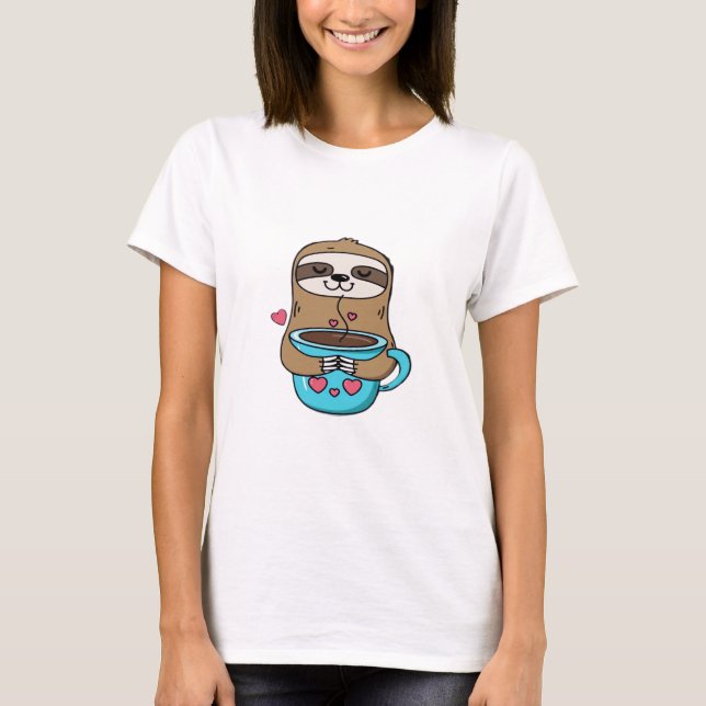 Chibi Sloth Coffee Lover � Cute Kawaii Sloth Huggi T-Shirt (Front)