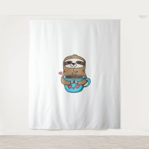 Chibi Sloth Coffee Lover – Cute Kawaii Sloth Huggi Tapestry