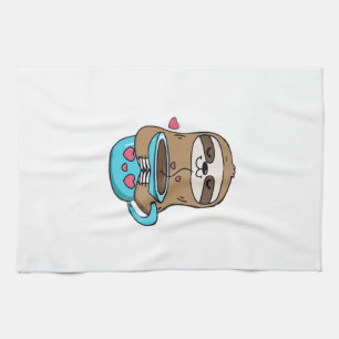 Chibi Sloth Coffee Lover � Cute Kawaii Sloth Huggi Tea Towel