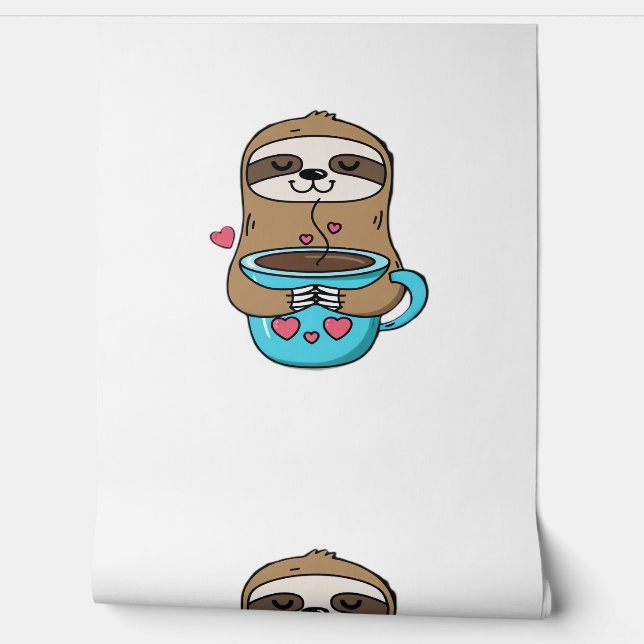 Chibi Sloth Coffee Lover – Cute Kawaii Sloth Huggi Wallpaper (Unrolling)