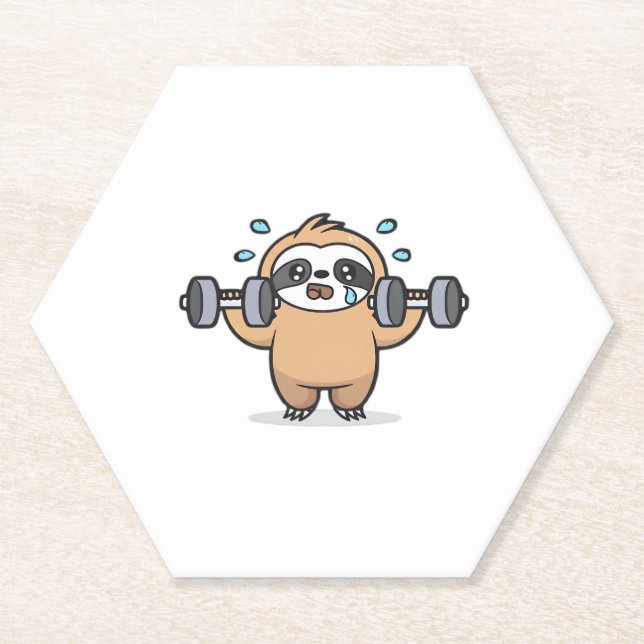 Chibi Sloth Gym Fail – Cute Kawaii Funny Workout A Paper Coaster (Front)