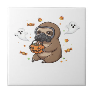 Chibi Sloth Hazmat Halloween Oversized T-Shirt Ceramic Tile