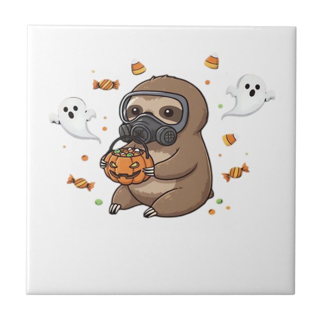 Chibi Sloth Hazmat Halloween Oversized T-Shirt Ceramic Tile (Front)