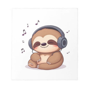 Chibi Sloth with Headphones � Cute Kawaii Relaxing Notepad