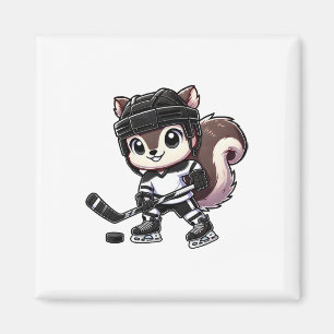 Chibi Squirrel Playing Ice Hockey Fun Magnet