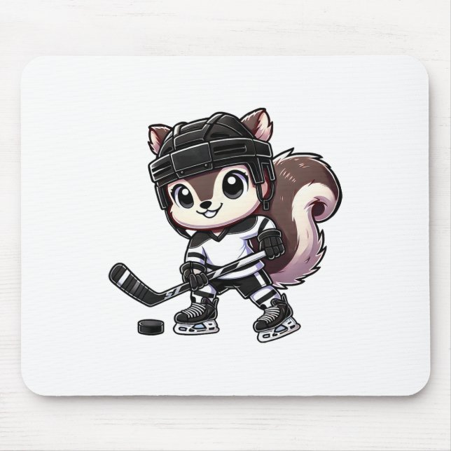 Chibi Squirrel Playing Ice Hockey Fun  Mouse Pad (Front)