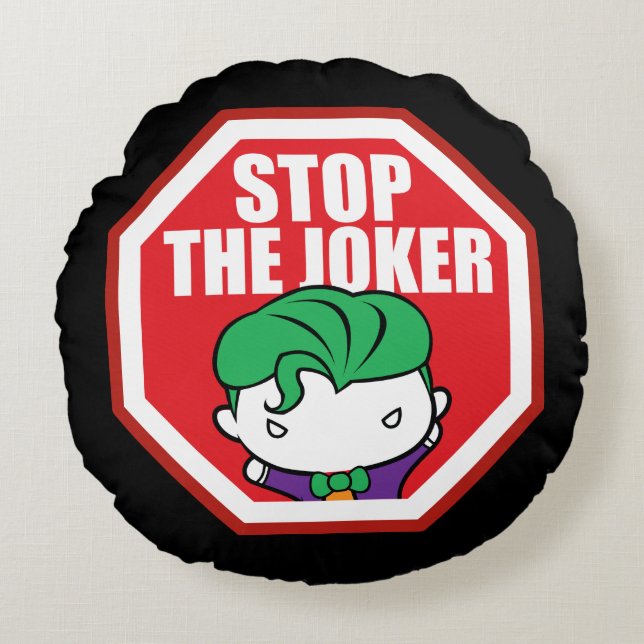 Chibi "Stop The Joker" Sign Round Cushion (Front)