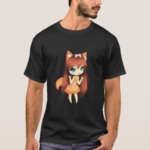 Chibi Style Kawaii Japanese Anime Girl With Fox Ea T-Shirt