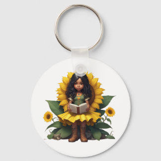 Chibi sunflower girl key ring