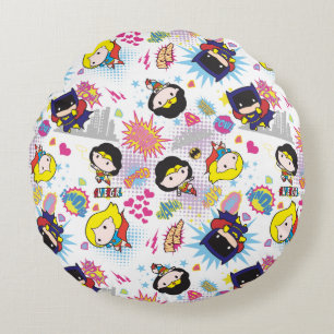 Chibi Super Heroine Pattern Round Cushion