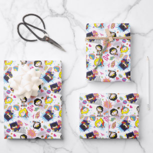 Chibi Super Heroine Pattern Wrapping Paper Sheet