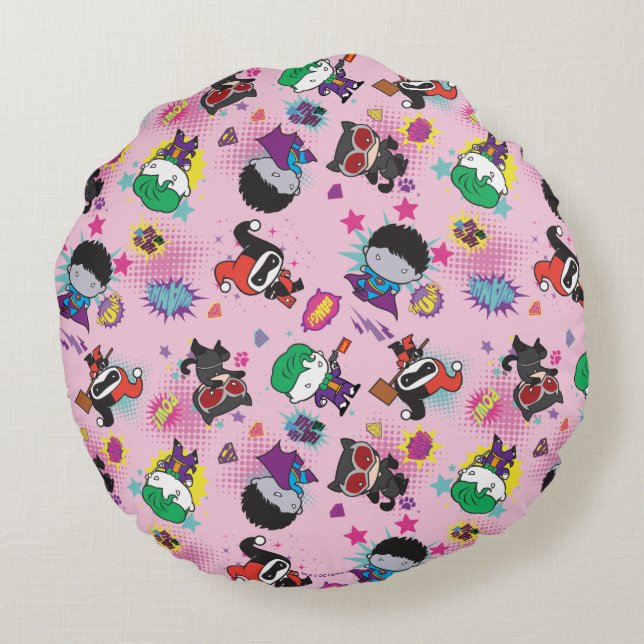 Chibi Super Villain Action Pattern Round Cushion (Back)