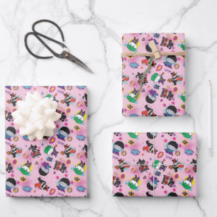 Chibi Super Villain Action Pattern Wrapping Paper Sheet