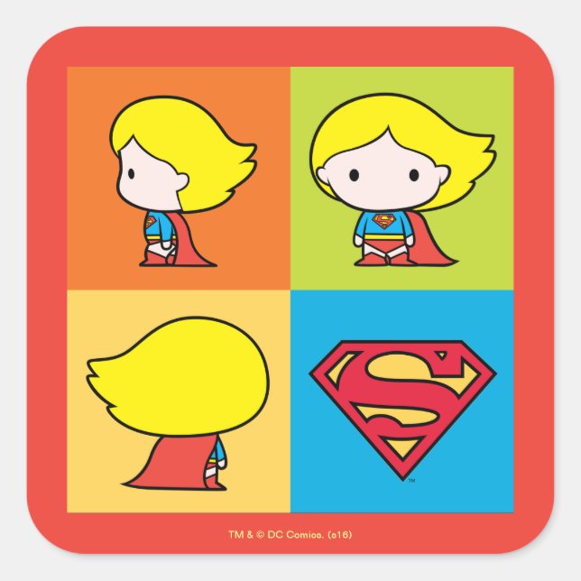 Chibi Supergirl Character Turnaround Square Sticker (Front)