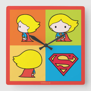 Chibi Supergirl Character Turnaround Square Wall Clock