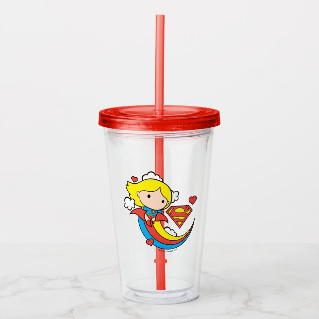 Chibi Supergirl Flying Rainbow Acrylic Tumbler (Front)
