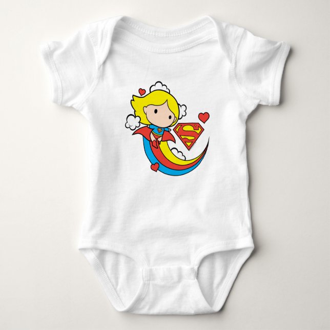 Chibi Supergirl Flying Rainbow Baby Bodysuit (Front)