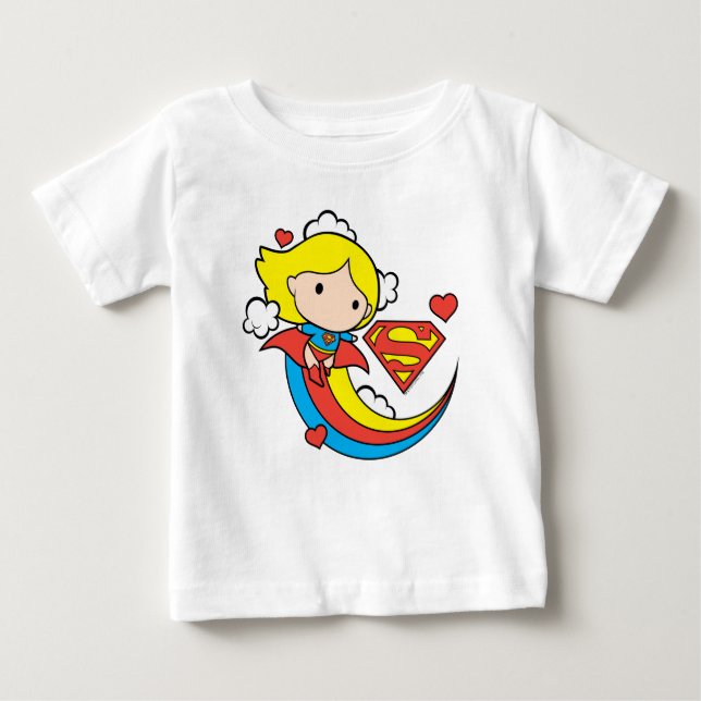 Chibi Supergirl Flying Rainbow Baby T-Shirt (Front)