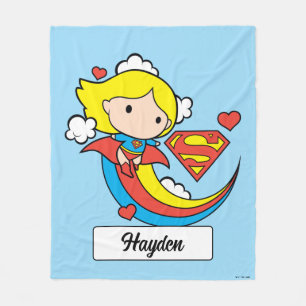 Chibi Supergirl Flying Rainbow Fleece Blanket
