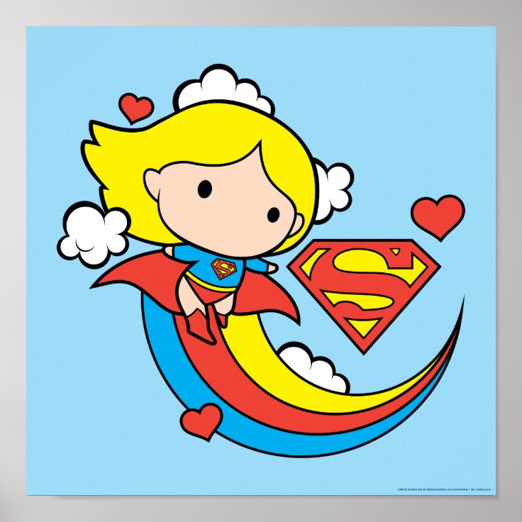 Chibi Supergirl Flying Rainbow Poster | Zazzle
