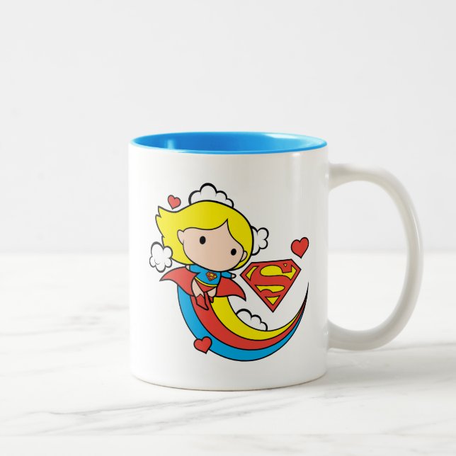 Chibi Supergirl Flying Rainbow Two-Tone Coffee Mug (Right)