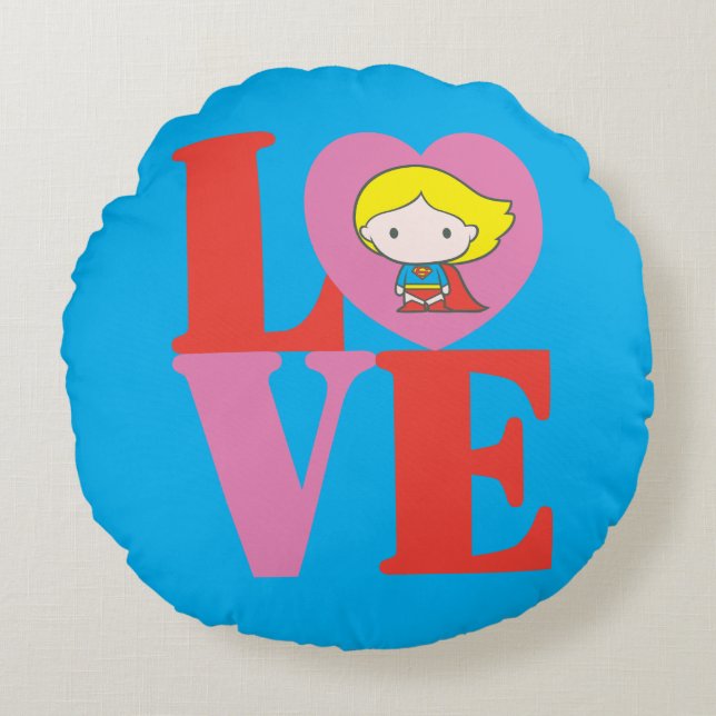 Chibi Supergirl LOVE Round Cushion (Front)
