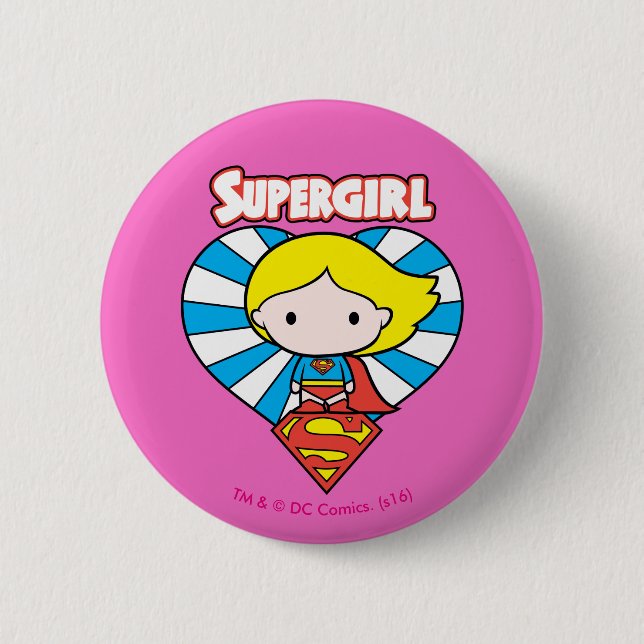 Chibi Supergirl Starburst Heart and Logo 6 Cm Round Badge (Front)