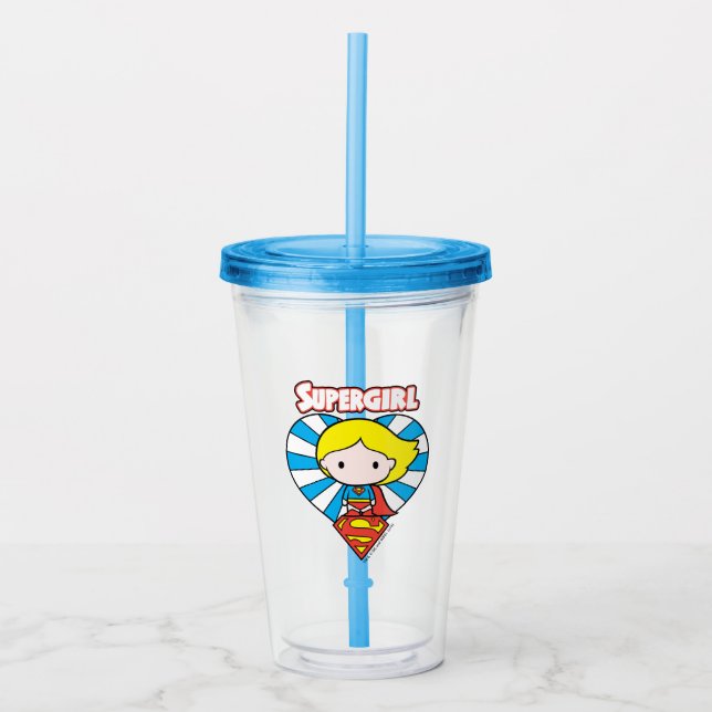 Chibi Supergirl Starburst Heart and Logo Acrylic Tumbler (Front)