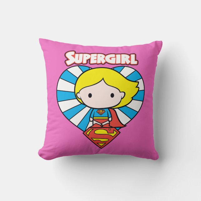 Chibi Supergirl Starburst Heart and Logo Cushion (Front)