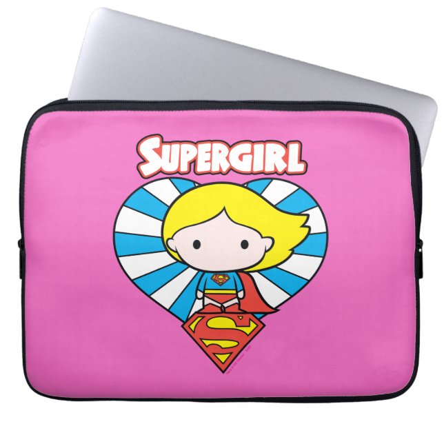 Chibi Supergirl Starburst Heart and Logo Laptop Sleeve (Front)