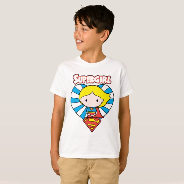 Chibi Supergirl Starburst Heart and Logo T-Shirt (Front Full)